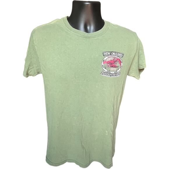 New Orleans “Bayou Country” Crawfish Graphic T-Shirt Green Crew Neck Men’s S/M - Picture 6 of 6